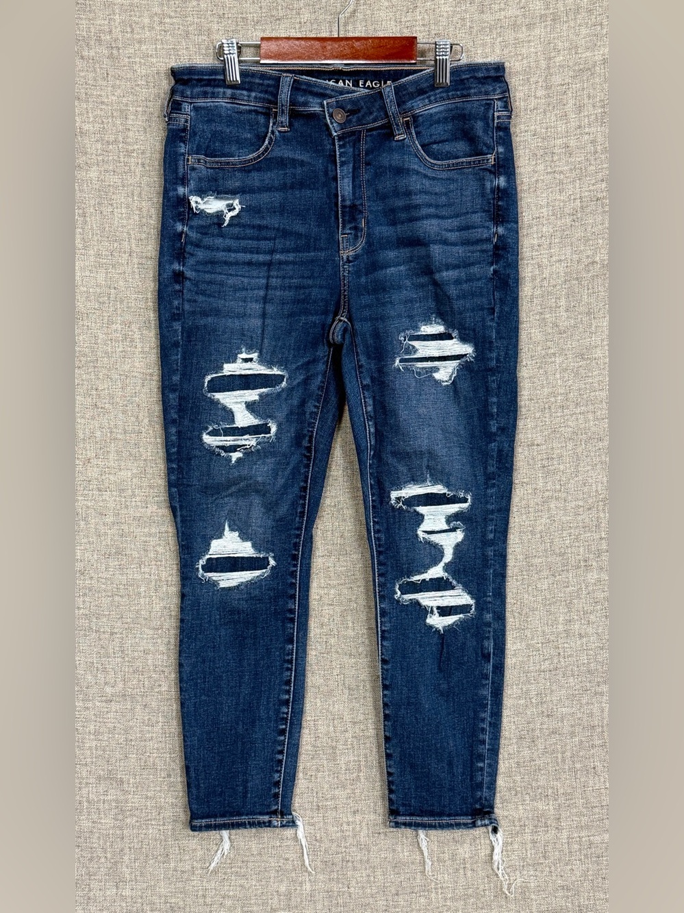 American Eagle Outfitters Dark Indigo Distressed Skinny High-Rise Jeggings